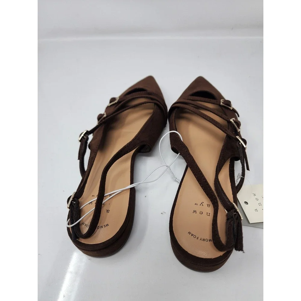 A New Day Womens Slingback Flats Brown Faux Suede Casual Size 7